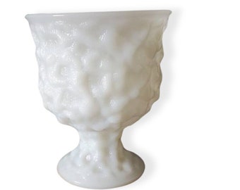 EO Brody Co Wrinkle Pattern Milk Glass Compote/ Planter Goblet/ Vintage White Milk Glass Compote with Embossed Design/ Large Compote