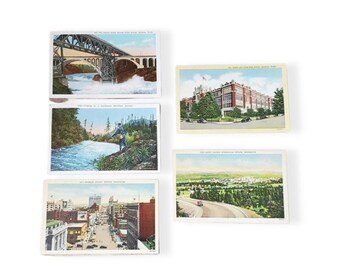 Spokane Washington/ Vintage Set of Post Cards/ 1910s/ Vintage Illustration/ Blank Notes/ Retro Wall Art/ Blank Cards/ Washington/ Spokane