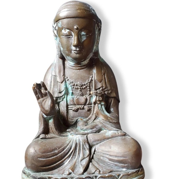 Brass Buddha Statue/ Compassion Buddha/ Zen Buddhist/ Tibetan Buddha/ Seated Buddha/ Brass Statue/ Zen Garden/ Protection/ Blessing/ Buddha