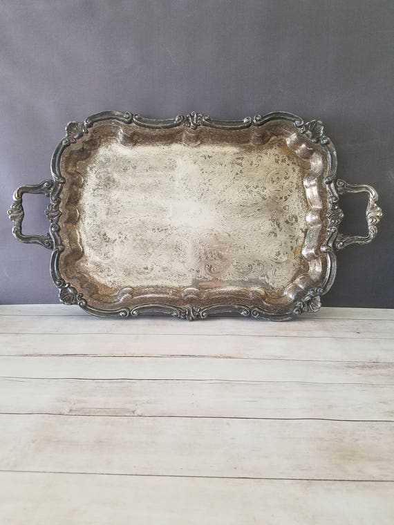 Towle Silver Tray/ Vintage Ornate Silver Plate Rectangle Serving