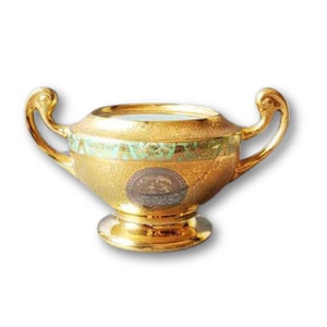 Antique Bohemia Porcelain Sugar Bowl: 24K Gold Platinum Loving Cup