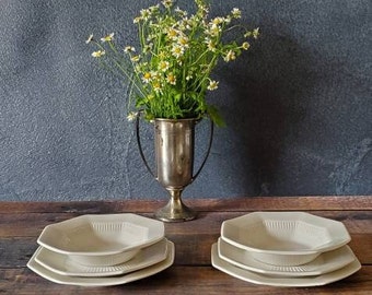 White Ironstone Dishes/ Vintage Farmhouse/ Independence Ironstone Bowls and Plates/ Iron Stone/ Farmhouse kitchen/ Dish Set for two/ 6 piece