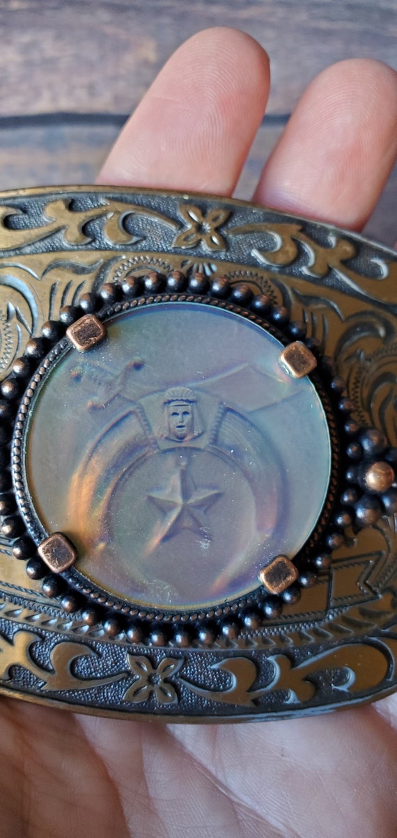 Brass Hologram Belt Buckle/ Masonic Shriners Bras… - image 5