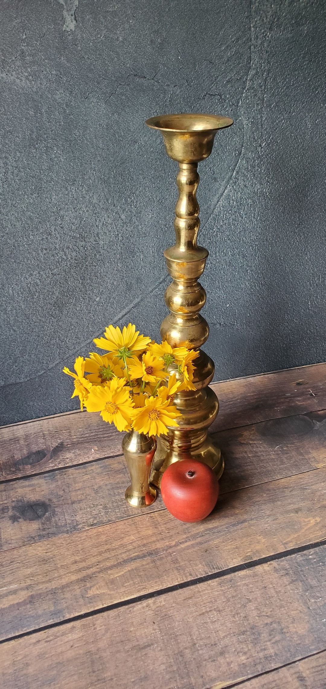 Large Brass Floor Candle Holder/ 18 Inch Tall Candle Holder/ Large Brass Candle Holder/ Rustic