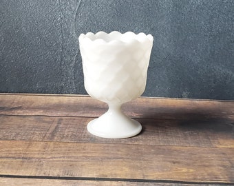 EO Brody Co Vintage Milk Glass Pedestal Vase/ Mid Century/ Milk Glass Urn/ Milk Glass Compote/ Milk Glass Vase/ Honeycomb design Milk Glass