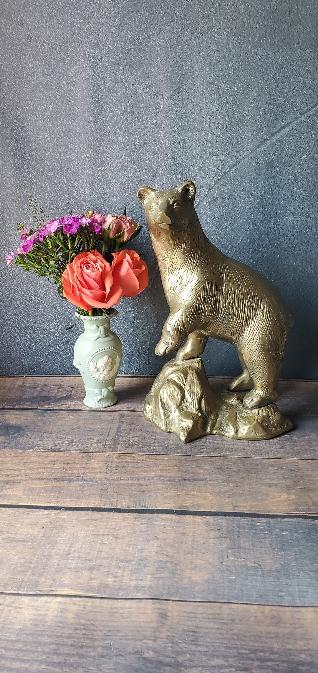 Large Brass Bear Statue/ Vintage Bear Figure/ Grizzzly Bear/ Woodland