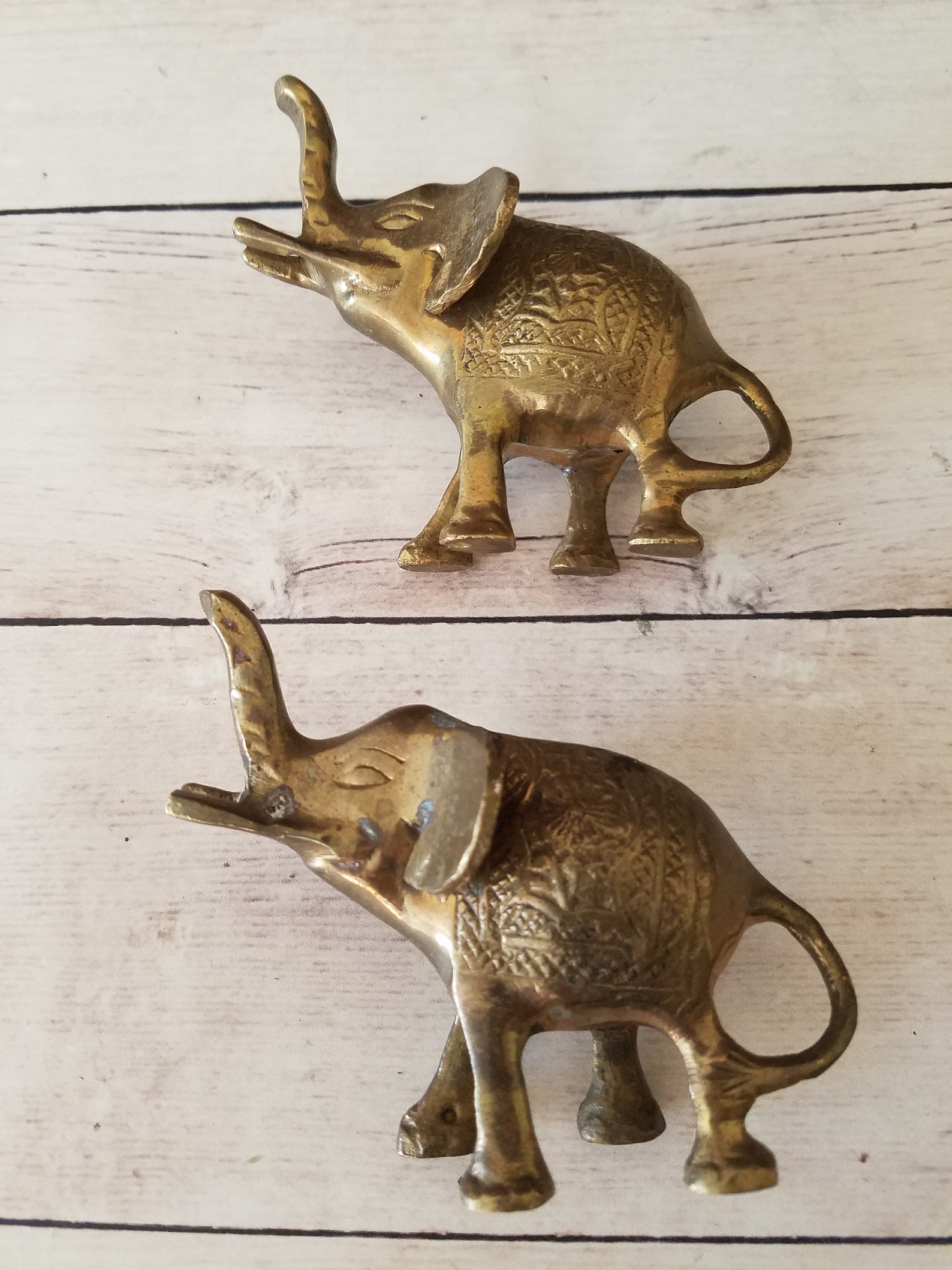 Brass Elephant Figurines/ Pair of Brass Elephant Figurines/ Etsy