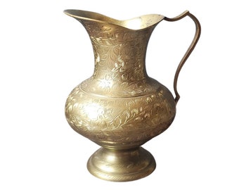 Brass Pitcher/ Etched Brass Pitcher/ Brass Vase/ Vintage Pitcher/ Bohemian Decor/ Pitcher/ Centerpiece/ Gold Decor/ Wedding Centerpiece