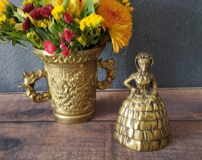 Large Brass Lady Bell/ Antique Brass Bell/ Hand Held Brass Bell/ Lady