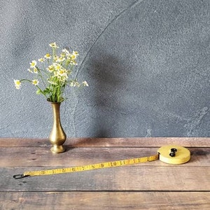 Vintage Yellow Lufkin Retractable Measuring Tape with Crank Winding Spool/ 50 feet