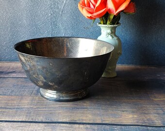 Vintage Bowl with Heavy Patina/ Oneida Silver plated Paul Revere Bowl/ Rustic Silver Bowl/ Bowl Decor/ Patina/ Vintage Serving Bowl