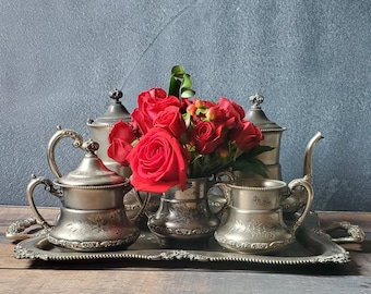 Antique Tea Set/ Poole Silver Co Quadruple Plate Tea Set/ Victorian Tea Set/ Tea Service/ Vintage Tea Service/ Rustic Patina/ 1800s