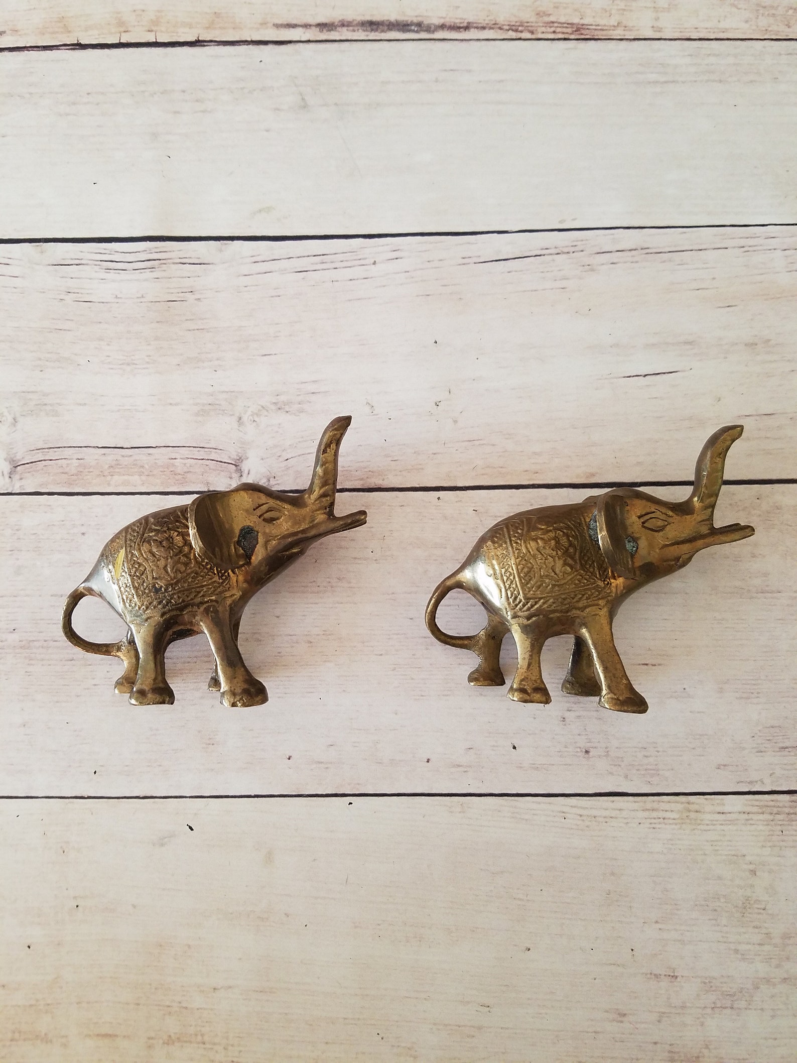 Brass Elephant Figurines/ Pair of Brass Elephant Figurines/ Etsy