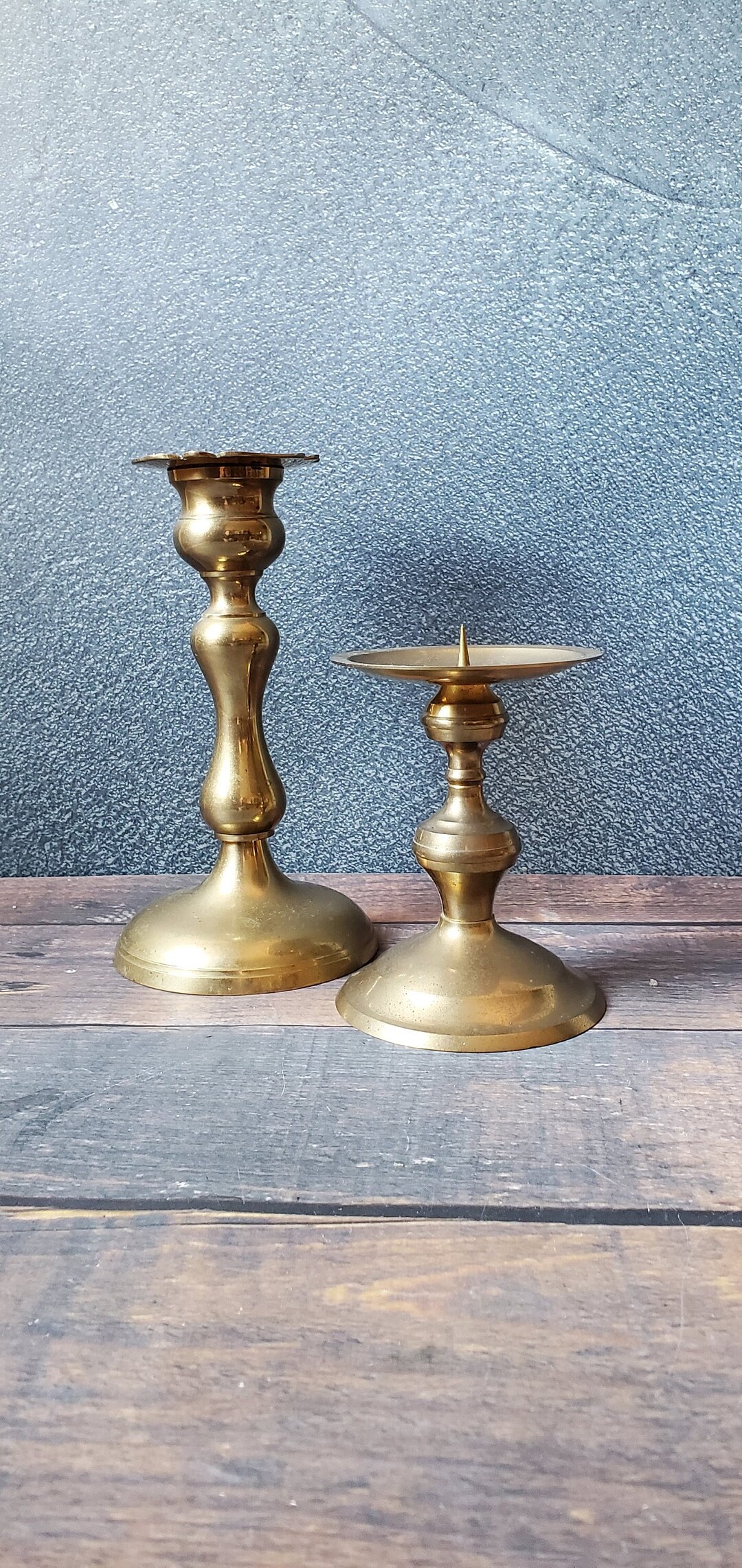 Vintage Brass Candlesticks/ Mismatched Set of Brass Candlesticks/ Brass