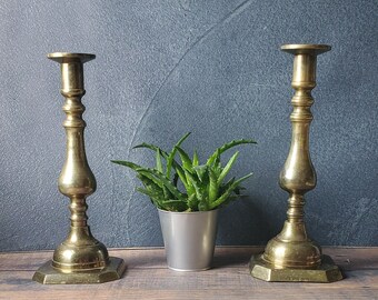 Large Brass Candlesticks/ Pair of Brass Candlesticks/ Vintage Brass Candlesticks/ Brass Candle holders/ Candle Sticks/ 12 inches tall/ Heavy