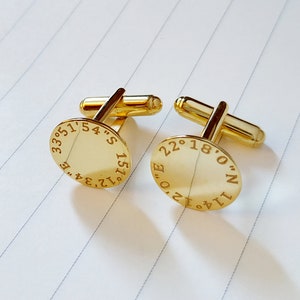 Personalized Location Cufflinks,Custom Coordinates Cufflinks,Latitude longitude Wedding Cufflinks,Engraved Coordinate Cufflinks for Groom