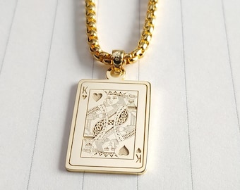 King of Hearts Necklace,Ace of Spades Necklace,Custom Playing Cards Necklace With 2mm~3mm Chain,Jack of Hearts Necklace,Men's Poker Necklace