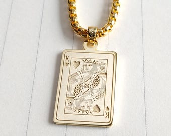 Custom Playing Cards Necklace,King of Hearts Necklace,Ace of Spades Necklace,With 2mm~3mm Chain,Jack of Hearts Necklace,Men's Poker Necklace