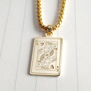 Colar Rei de Copas, Colar Ás de Espadas, Colar de Cartas de Baralho Personalizado com Corrente de 2 mm~3 mm, Colar Valete de Copas, Colar de Pôquer Masculino