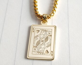 King of Hearts Necklace,Ace of Spades Necklace,Custom Playing Cards Necklace With 2mm~3mm Chain,Jack of Hearts Necklace,Men's Poker Necklace