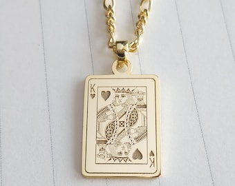 King of Hearts Necklace,Ace of Spades Necklace,Custom Playing Cards Necklace With 2mm~3mm Chain,Jack of Hearts Necklace,Men's Poker Necklace