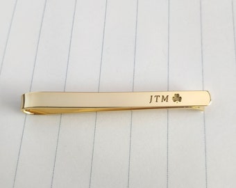 Initials Shamrock Tie Clip,Custom Name Shamrock Tie Clip,Shamrock Tie Clip,Good Luck Tie Clip,Personalized Wedding Tie Clip,Shamrock Jewelry