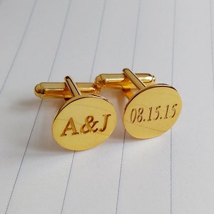 Personalized Cufflinks,Father of the Bride Cufflinks,Wedding Date CuffLinks,Engrave Wedding Date And Initial Cufflinks,Gold Initial Cufflink