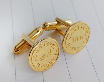 Personalized Wedding Cufflinks,Date And Coordinates Cufflinks,Gold Engraved Cufflinks,Engraved Coordinate Cufflinks for Groom,Christmas Gift
