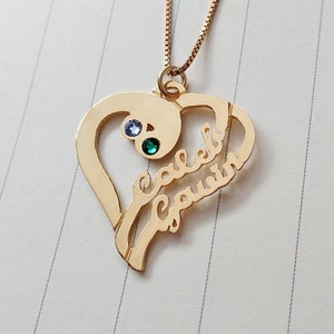 Heart Name Necklace,Grandma Birthstone Necklace,Heart Birthstone Name Necklace,Birthstone Heart Necklace,Heart Jewelry,Birthstone Gift