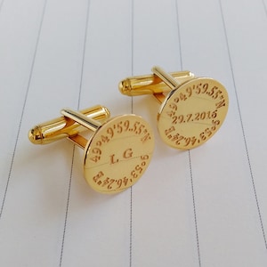 Personalized Coordinates Cufflinks,Latitude longitude Wedding Cufflinks,Gold Engraved Cufflinks,Engraved Coordinate Cufflinks for Groom