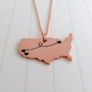 Amerikanische Halskette,Beste Freunde Halskette,USA Karte Halskette,State Charm Halskette,zwei Herzen Handgemachte Halskette,Benutzerdefinierte Silber Schmuck