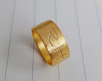 Gold Brushed Ring,Personalized Monogram Initials Ring,Custom Wedding Ring,Brushed Gold Ring,Engraved Personalized Name Ring,Christmas Gift
