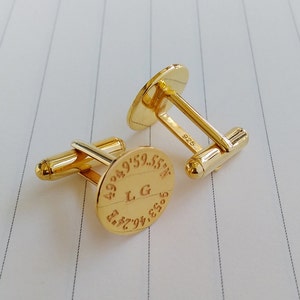 Wedding Coordinate Cufflinks,Personalized Latitude longitude Cufflinks, Gold Engraved Cufflinks,Engraved Coordinate Cufflinks for Groom