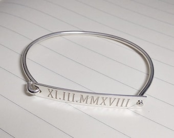Roman Numeral Bracelet,Coordinate Bar Bracelet,Personalized Bar Bracelet,Engraved Bar Bracelet,Personalized Bridesmaid,Personalized Bracelet