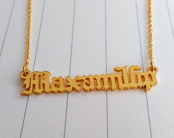 Personalize Old English Name Necklace,Old English Necklace Gold,Custom Name Necklace,Old English Jewelry,Christmas Gift