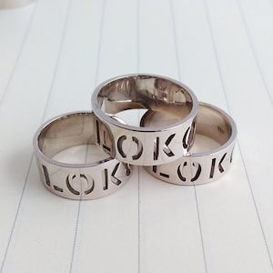 Personalized Band Ring,Modern Letters Ring,White Gold Monogram Ring,Any Initial Ring,3 Initial Monogram Ring,Engraved Ring,Christmas Gift