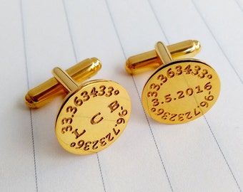 Engraved Coordinates Cufflinks,Personalized GPS Cufflinks,Latitude longitude Wedding Cufflinks,Engraved Coordinate Cufflinks for Groom