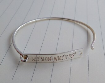 Personalized Bar Bracelet,Coordinates Bar Bracelet,Engraved Bar Bracelet,Personalized Bridesmaid,Personalized Bracelet,Christmas Gift