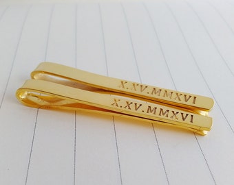 Roman Numeral Wedding Tie Clip,Personalized tie clip,Groom Gift from Bride,Father of the Bride Tie Clip,Boss Gift Ideas,Father's Day Gift