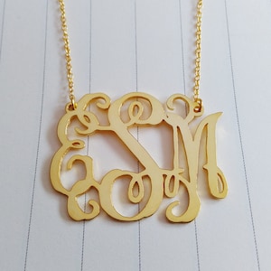 Personalized Gold Monogram Necklace,3 Initial Monogram Necklace,1.25 inch Gold Monogram Necklace,Monogrammed Gifts,Custom Name Necklace