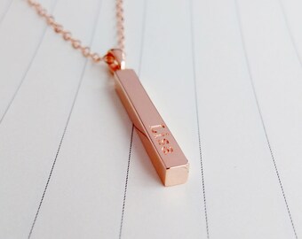Personalized Name Bar Necklace,Engraved Rose Gold Bar Necklace,Long Bar Coordinate Necklace,Vertical Bar Necklace,Engraved Bar Necklace