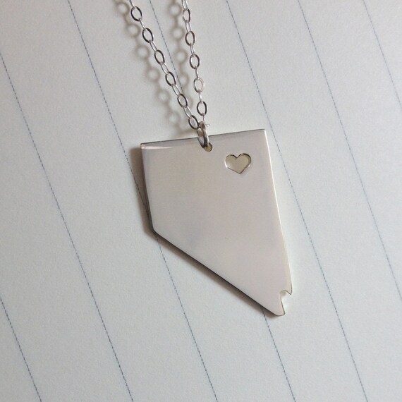 Silver State Necklace nv State Necklace nevada State Charm Necklace state Shaped Necklace With A Heart Etsy
