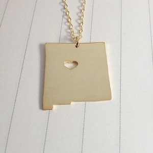 New Mexico State Charm Necklace,Gold State Necklace,NM State Necklace,State Shaped Necklace  With A Heart