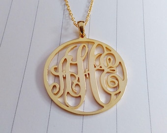 Personalized Monogram Necklace,Gold Monogram Necklace,3 Initial Monogram Necklace,1.25" inch Monogrammed Gifts,