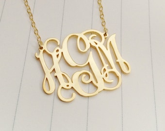 Large Gold Monogram Necklace,3 Initial Monogram Necklace,2" inch Personalized Monogram Necklace,Monogrammed Gifts