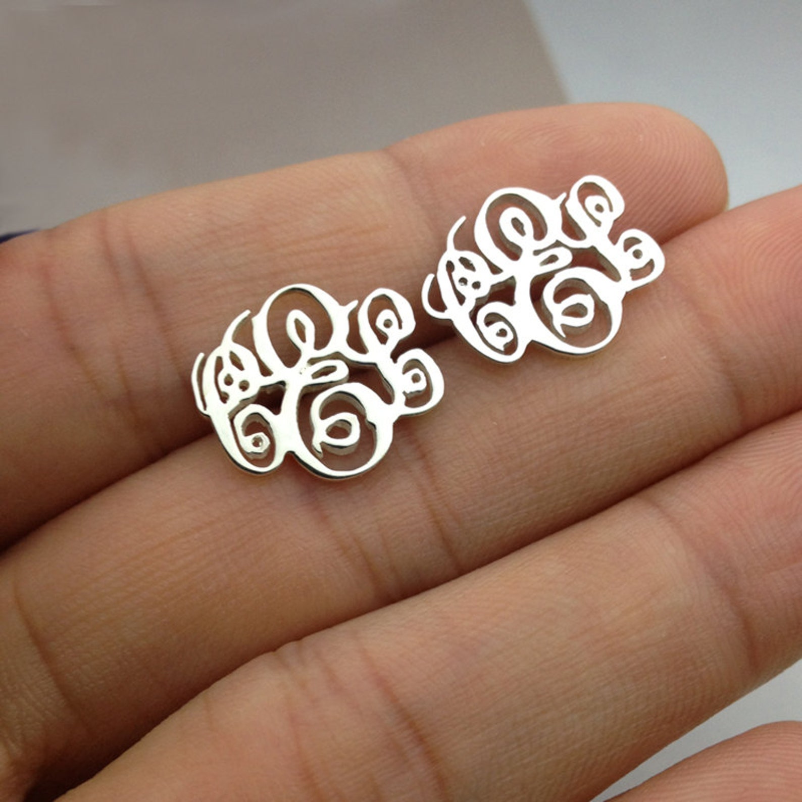 Silver Monogram Earringsany Initial Monogram - Etsy