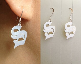 1" Old English Earrings Silver,One Letter Earrings,Single Initial Earrings,Carmen Electra Style Initial Earings,Shrink Art Earrings