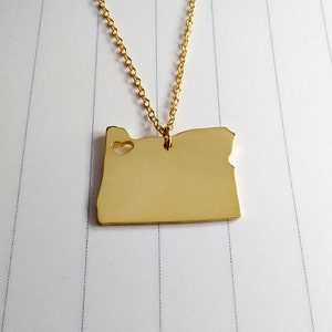 Oregon State Charm Necklace,OR State Necklace,Gold Oregon State Necklace,State Shaped Necklace  With A Heart