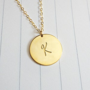 One Initial Disc Necklace,Gold Disc Necklace,0.6&quot; Engraved Disc Pendant,Tiny Disc Necklace,Personalize Gold Monogram Necklace
