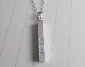 Sterling Silver Name Bar Necklace,Long Silver Bar Necklace,Vertical Bar Necklace,Engraved Bar Necklace,Personalized Bar Necklace